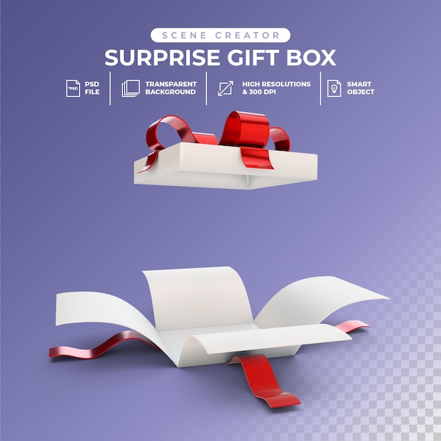 PSD 3d rendering of opened surprise gift box psd