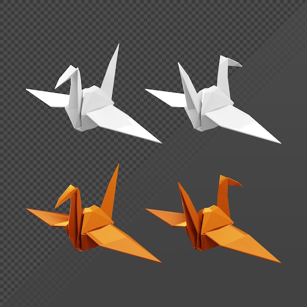 3d rendering of origami bird front and back perspective view