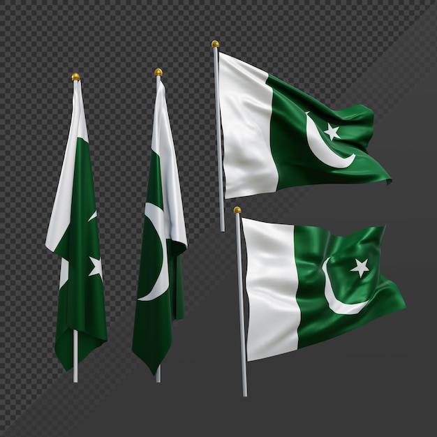 3d rendering pakistan flag waving fluttering and no fluttering perspective various view