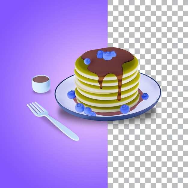 3d rendering pancakes on a plate with blueberries