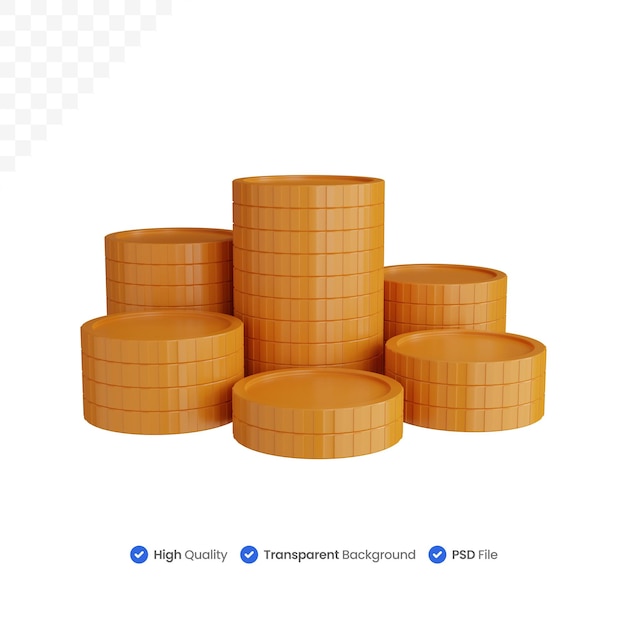 3d rendering pile of gold coins isolated