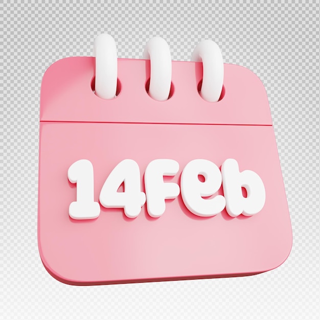 3d rendering pink calendar 14 feb icon