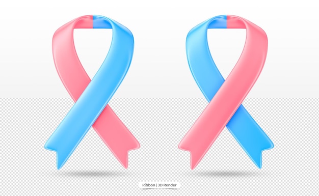 3D Rendering of Pink October and Blue November Ribbon