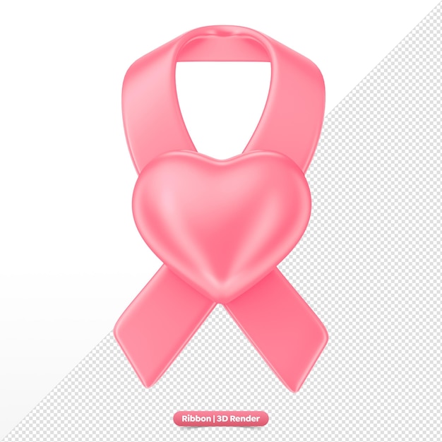 3D Rendering of Pink October Ribbon with Pink Heart