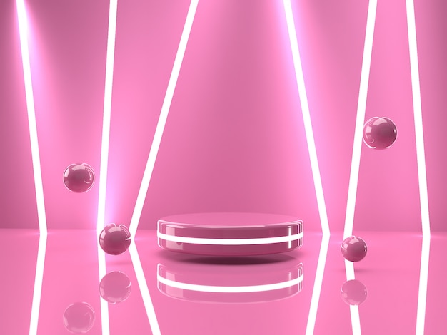 3d rendering pink product stand on background.