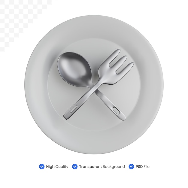 PSD 3d rendering plate with cutlery isolated