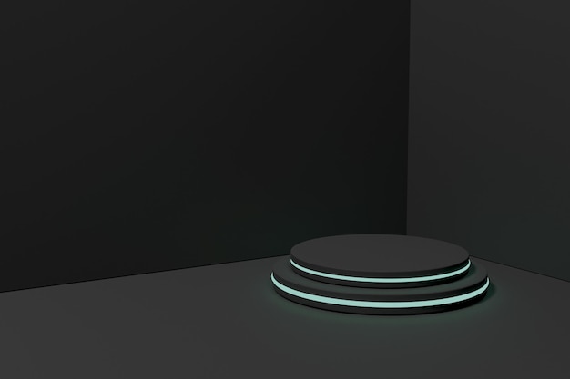 3D rendering podium minimalist with neon light for product presentation-2