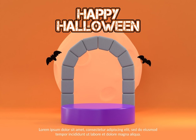 3d rendering of podium with halloween concept for Product display