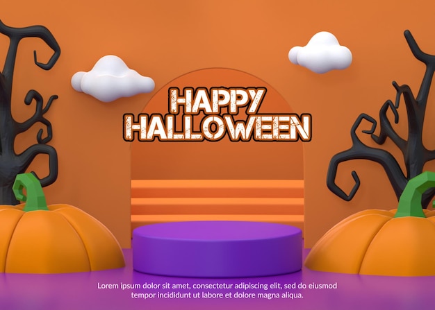 3d rendering of podium with halloween concept for Product display