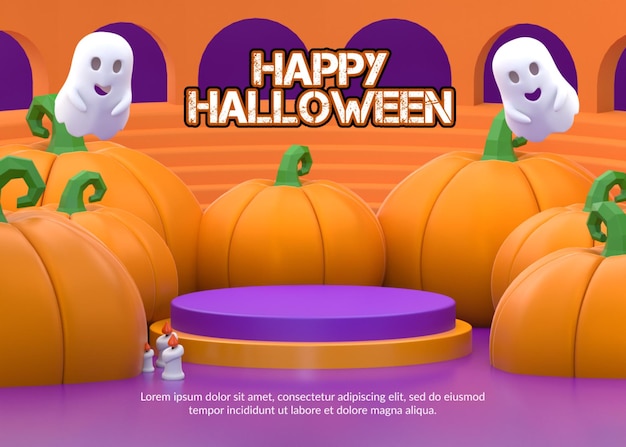 3d rendering of podium with halloween concept for Product display