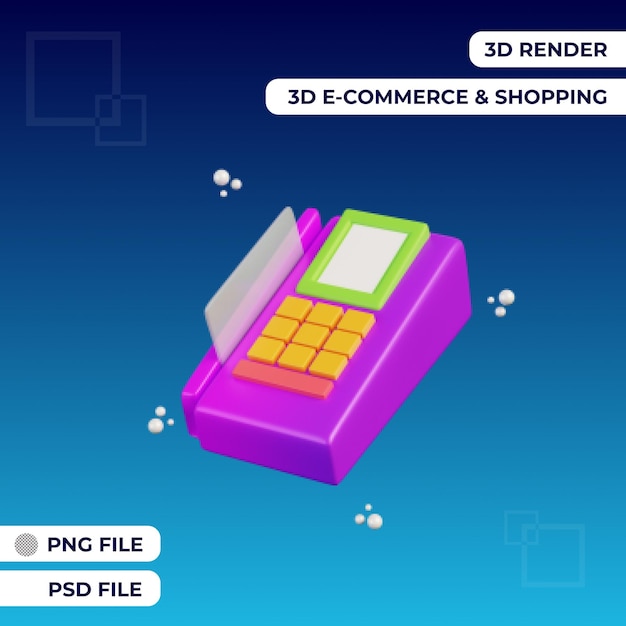 3d rendering pos machine icon illustration object premium psd