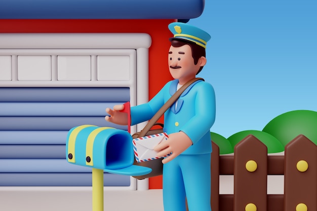 PSD 3d rendering of postman character