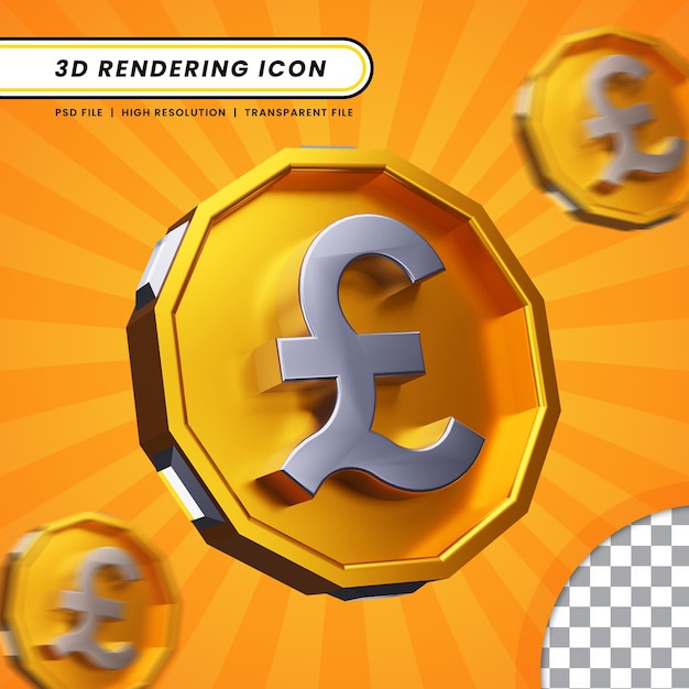 3d rendering Pound currency icon on golden dodecagon isolated base