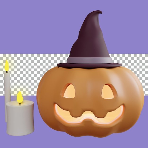 3d rendering Pumkin have face Hat and White Candles tranparent