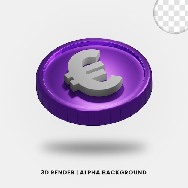 3d rendering of purple color euro coin with glossy effect isolated. Useful for business or e-commerce project illustration.