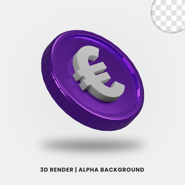 3d rendering of purple color euro coin with glossy effect isolated. Useful for business or e-commerce project illustration.