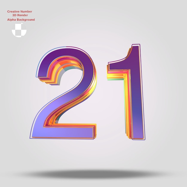 PSD 3d rendering purple number 21 for design