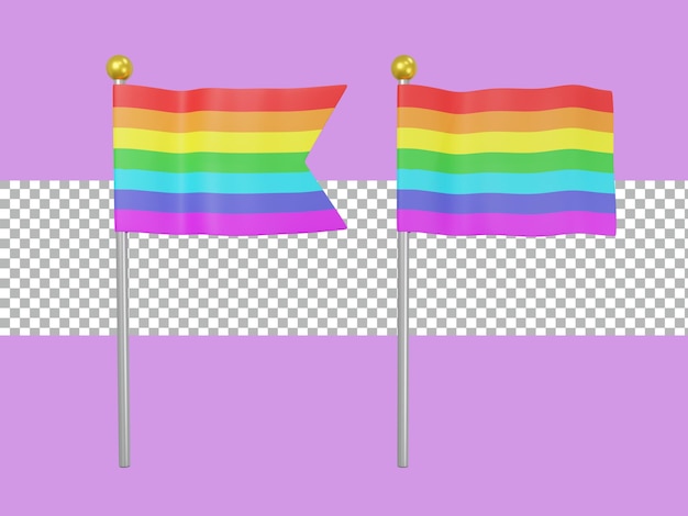 3d rendering rainbow flags have rainbow colours two 2 styles tranparent premium psd