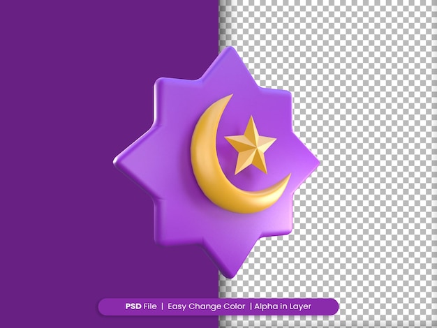 3D Rendering Ramadan Icon  Crescent Moon and star