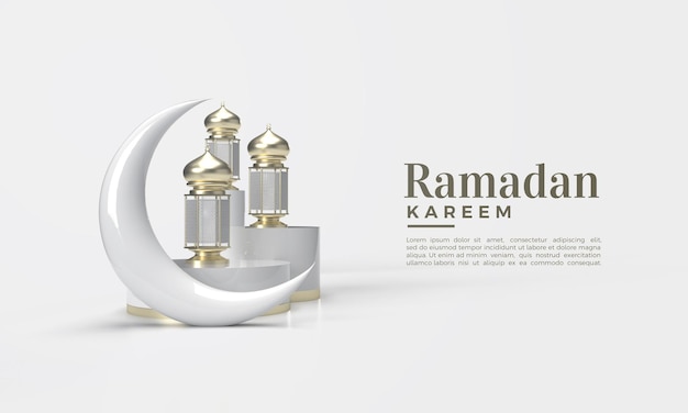 3d rendering of Ramadan kareem in gold on white background