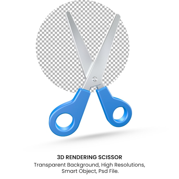 3d rendering Realistic blue color scissors model on transparent background