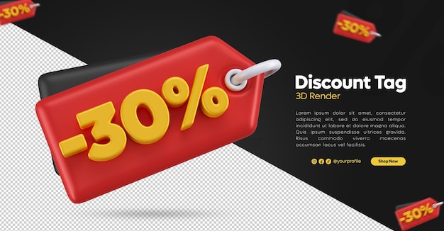 3D Rendering of red and black discount price tag 30 percent off