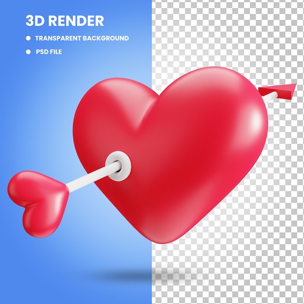 3d rendering of red heart icon illustration concept with stabbing arrow isolated