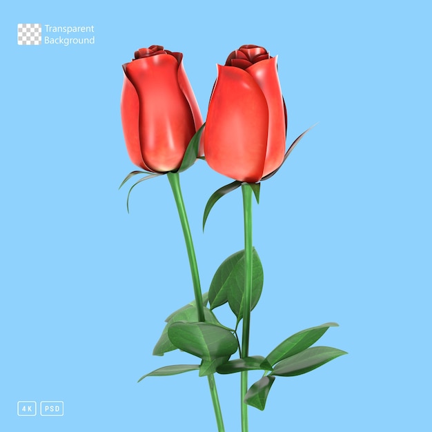 3D Rendering Red Roses Flowers