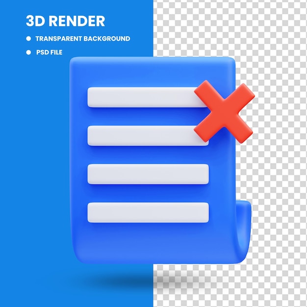 3d rendering of rejected document icon illustration