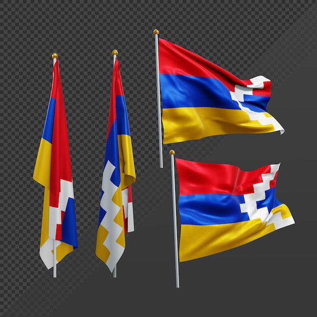 3d rendering Republic of Artsakh flag fluttering and no fluttering