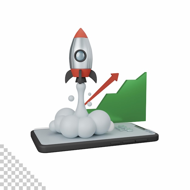 3d rendering rocket launching isolated useful for business company corporate and finance design