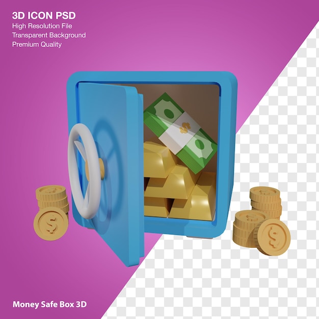 3D Rendering of safety locker money and gold