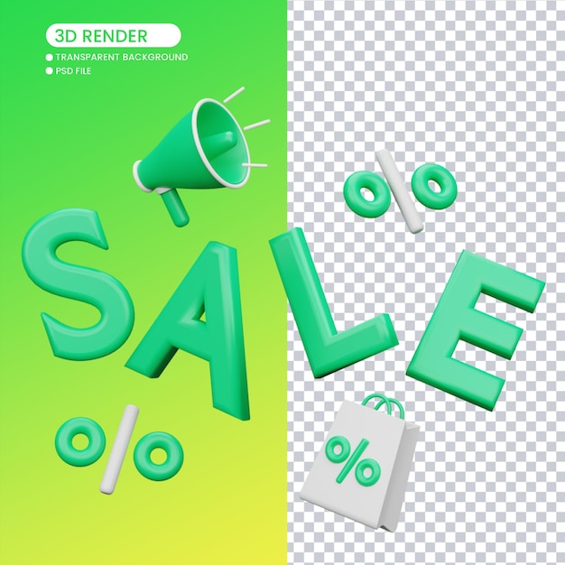 3d rendering of sale text for social media