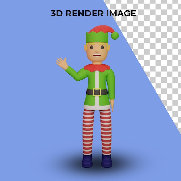 PSD 3d rendering of santa elves character with christmas and new year concept