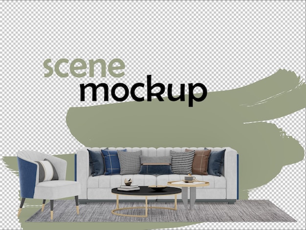 3d rendering scene decorated with Living room furniture