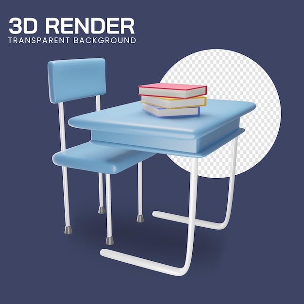 3d rendering of school desk and chair