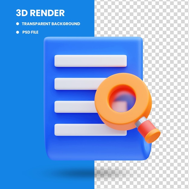 3d rendering of search document icon illustration