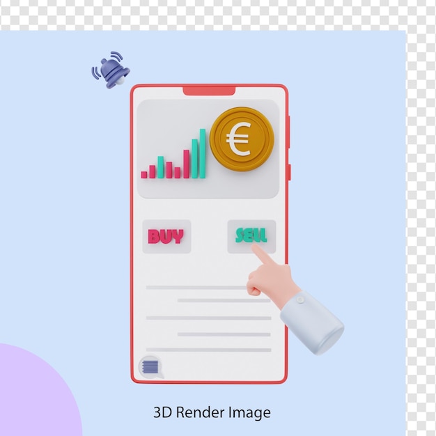 3d rendering selling euros with mobile