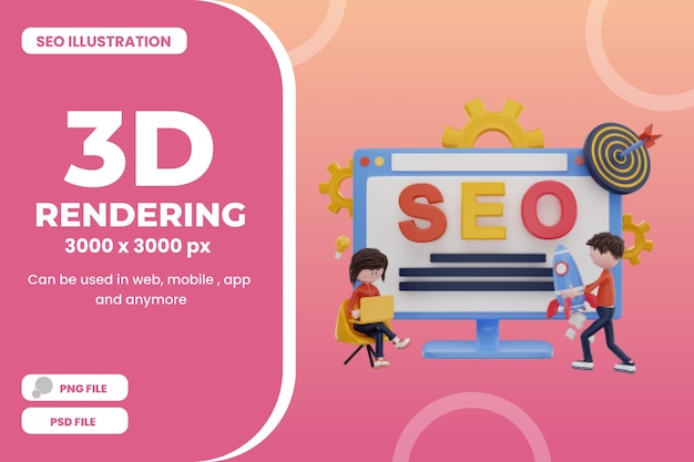 3d rendering seo illustration object premium psd