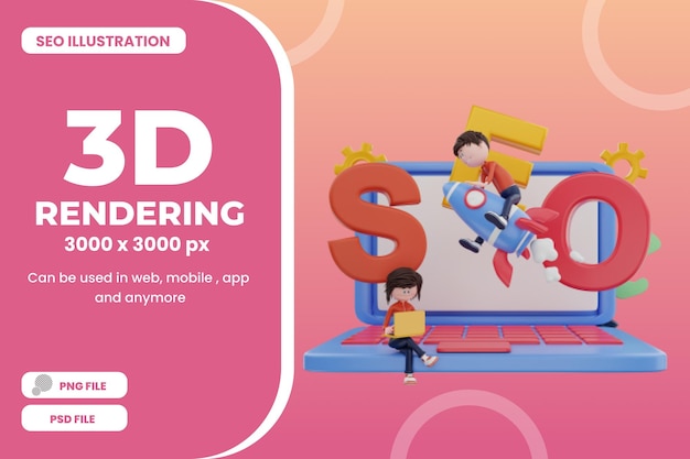 3d rendering seo illustration object premium psd