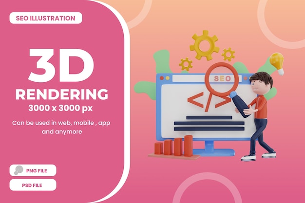 3d rendering seo illustration object premium psd