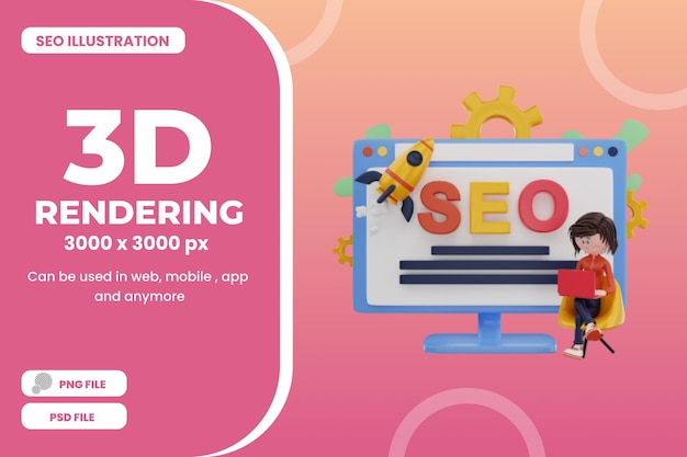 3d rendering seo illustration object premium psd