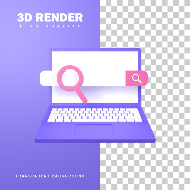 3D Rendering SEO Optimization Concept With a Search Engine On a Laptop.