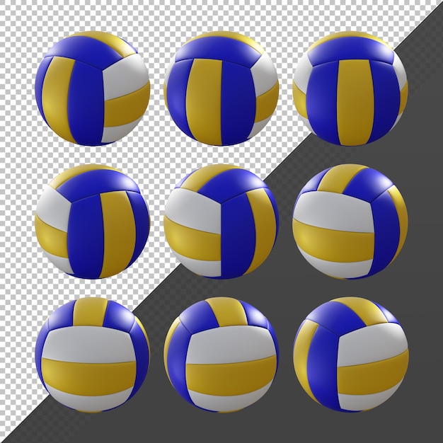 3d rendering sequential blue white yellow volleyball rotating perspective view