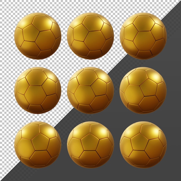 3d rendering sequential golden soccer ball rotating perspective view