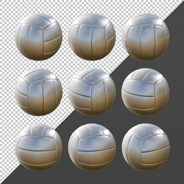 3d rendering sequential silver volleyball rotating perspective view