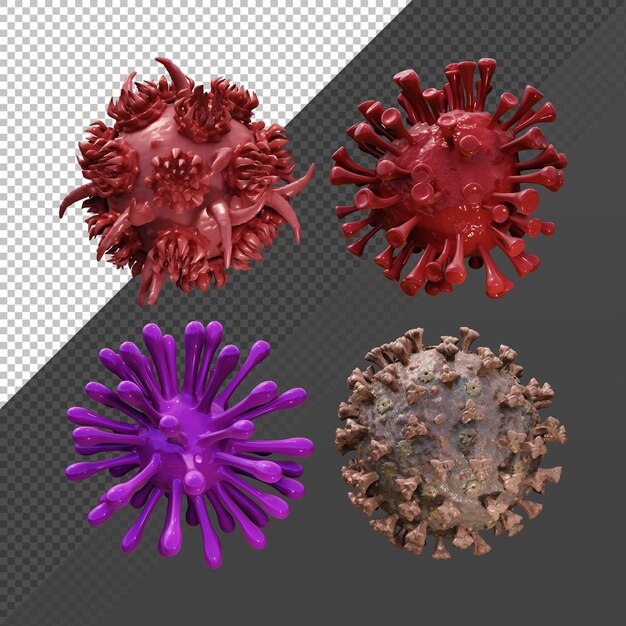 3d rendering of several types of virus perspective view