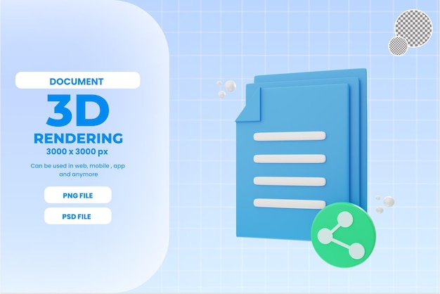 3d rendering sharing document icon object premium psd