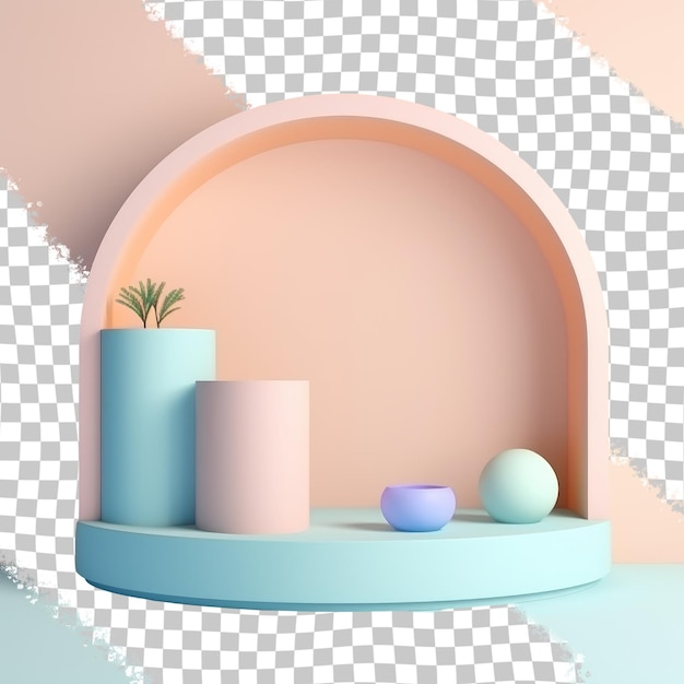 a 3d rendering of a shelf with a plant in a pot