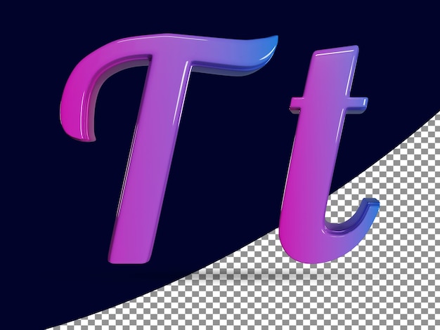 3d rendering of shinny capital letter T and small letter t